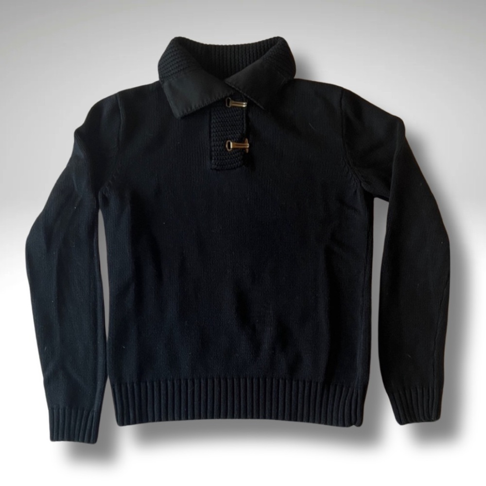 Ralph Lauren Black Toggle Sweater • Rib Knit Pullover • Academia / Equestrian